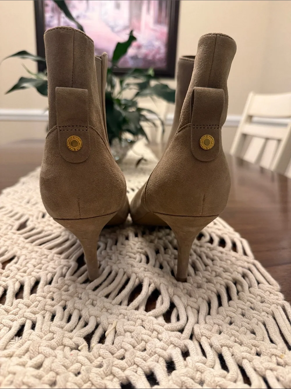 Cole Haan Taupe Suede Pointed Toe Ankle Boots